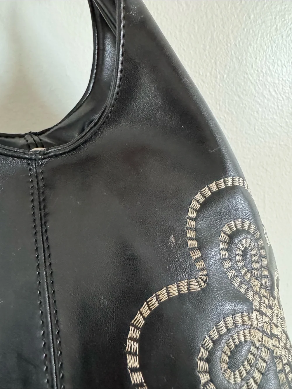Vintage Y2K Black Embroidered Mini Hobo Bag 90s 2000s Shoulder Purse